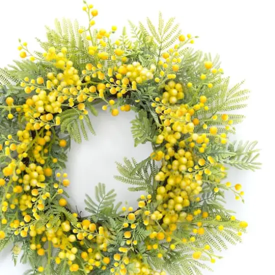 27" Yellow Fern & Mimosa Wreath {3}