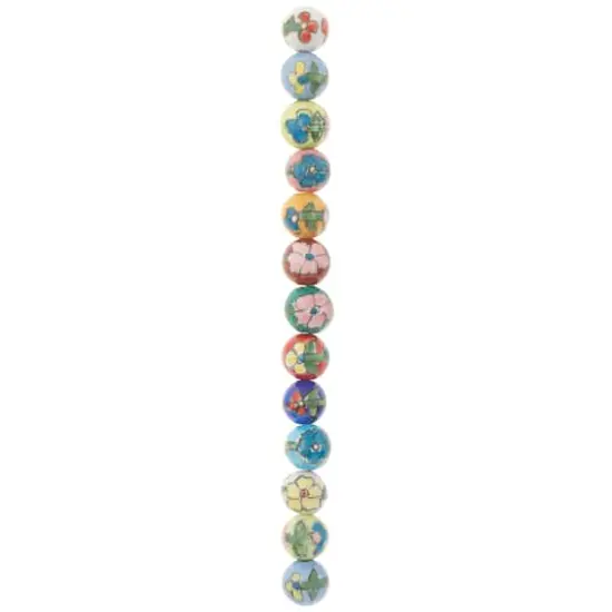 Multicolor Ceramic Flower Design Round Beads, 14mm by Bead Landing&trade; {4}