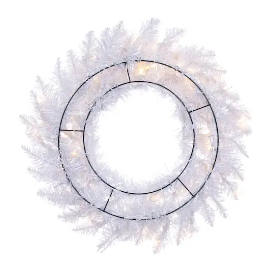 24" Pre-Lit Sparkle White Spruce Artificial Christmas Wreath, Warm White LED Lights {4}