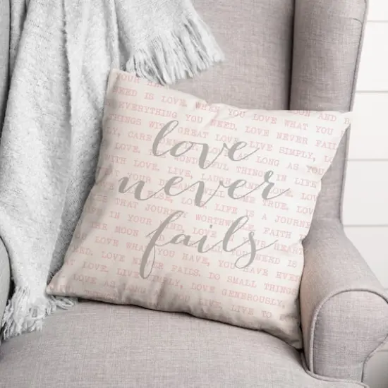 Love Never Fails Throw Pillow {3}