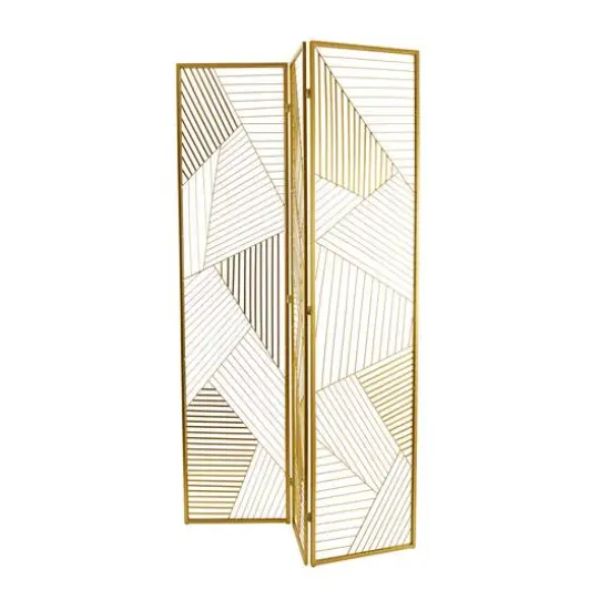 Gold Metal Hinged Foldable Partition 3 Panel Geometric Room Divider Screen 43" x 2" x 67" {3}