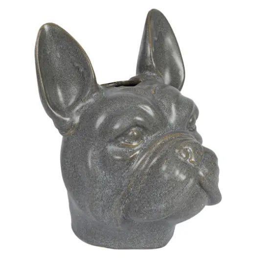 Hello Honey® 8.5" Gray Reactive Glaze Stoneware French Bulldog Head Vase {1}