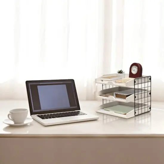 Elegant Designs Whitewash Wood Desk Organizer Letter Tray with 3 Shelves {5}