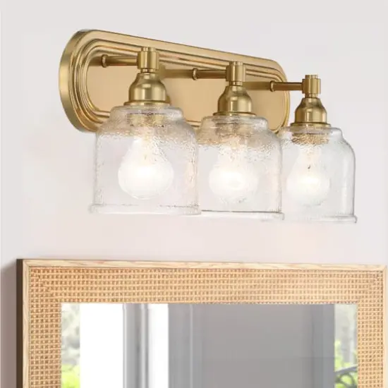 Hello Honey&reg; Clara Brushed Gold Vintage Metal & Distressed Antique Glass 3-Light Vanity Light {3}