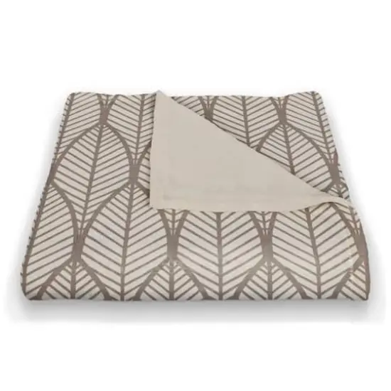 Taupe Geo Leaves Coral Fleece Blanket {3}