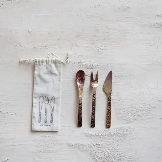 Hello Honey 3-Piece Hand-Forged Copper Appetizer Set, Burnt Finish {3}