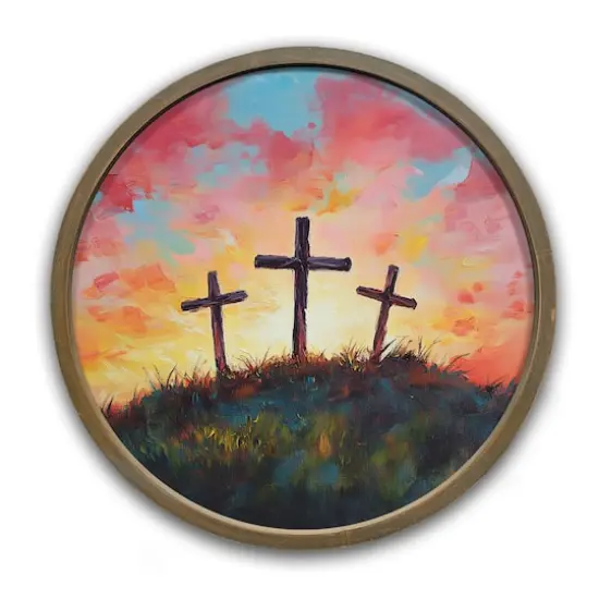 20" Cross Trio Wall Art in Round Frame Brown {1}