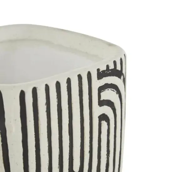 Black Geometric Linear Arch Pattern Ceramic Planter Set  {3}