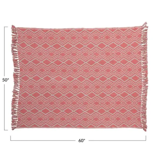 Hello Honey&reg; Pink Geometric Design & Fringe Recycled Cotton Blend Throw Blanket {5}