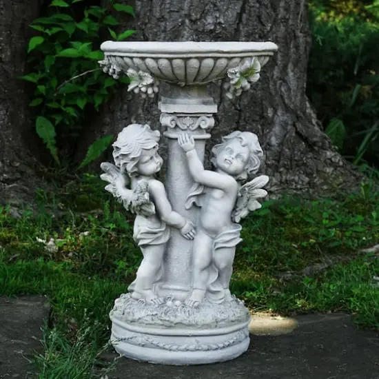 19.25" Cherub Angels Pedestal Bird Bath Outdoor Garden Statue {3}