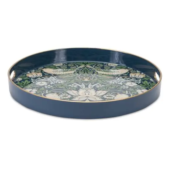 13.5" Blue and Green Round William Morris Tray {1}