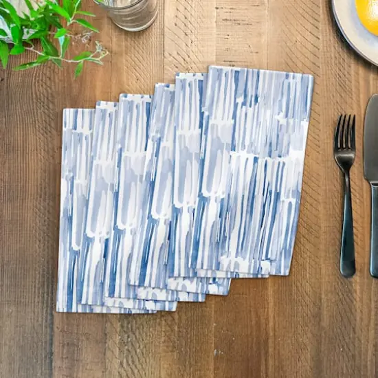 Blue Watercolor Hatch Pattern Cotton Twill Napkin {4}