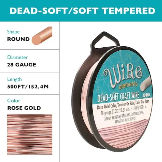 The Beadsmith® Wire Elements™ 28 Gauge Tarnish Resistant Soft Temper Wire, 500ft. Rose Gold {6}