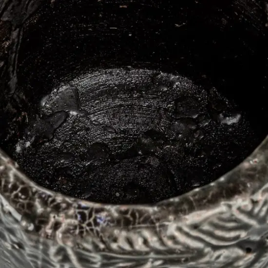 Hello Honey&reg; 7" Gray Embossed Pattern Decorative Terra Cotta Planter {8}