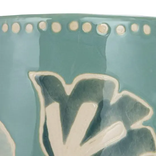 Hello Honey&reg; 8" Blue Hand-Painted Wax Relief Pattern Stoneware Pitcher {9}