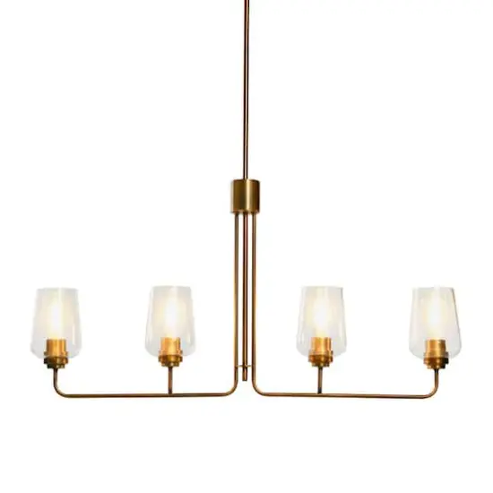 Hello Honey&reg; Robert Stevenson Lighting Holden Metal & Glass 4-Light Linear Chandelier Brushed Bronze {5}