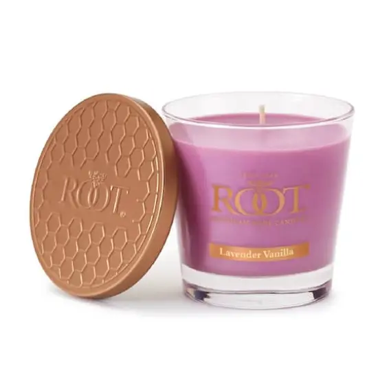 Root Candles 6.3oz. Small Scented Honeycomb Veriglass Jar Candle Lavender Vanilla {1}