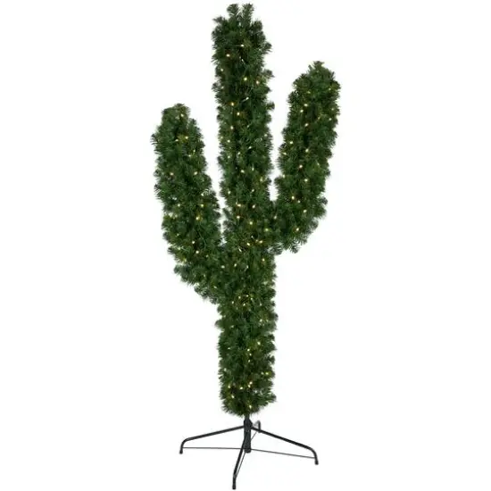 6ft. Pre-Lit Cactus Pine Artificial Christmas Tree, Warm White LED Lights {1}