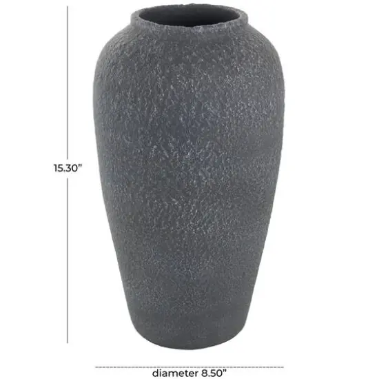 15" Black Ceramic Whitewashed Textured Vase {9}