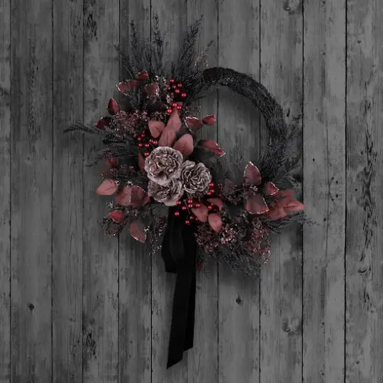 24" Red Widow Eucalyptus Wreath {3}