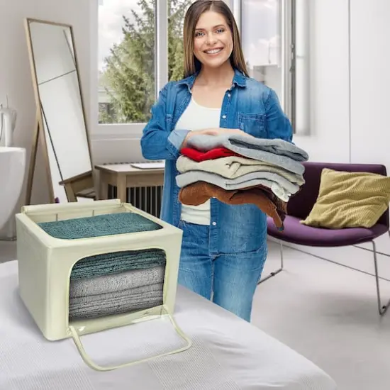 Sorbus Foldable & Stackable Storage Bags with Windows Set Beige {3}