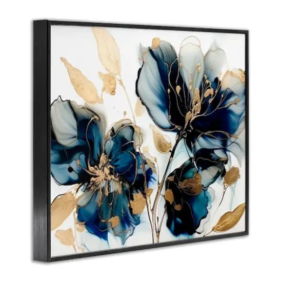 Stupell Industries Blue Swirling Modern Flowers Framed Giclee Art Black {4}