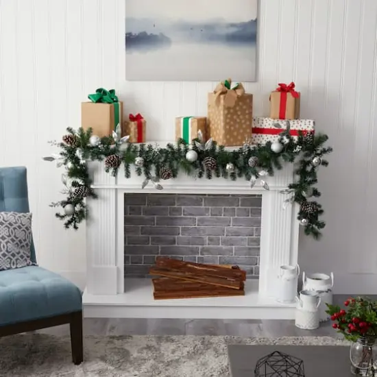 9ft. Pre-Lit Clear LED Ornament & Pinecone Artificial Christmas Garland {7}