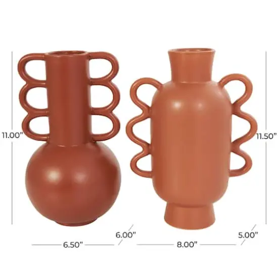 CosmoLiving by Cosmopolitan Geometric Wavy Handles Ceramic Vase Set Orange {5}