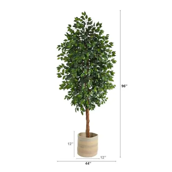 8ft. Ficus Artificial Tree with Handmade Natural Cotton Multicolored Woven Planter {3}