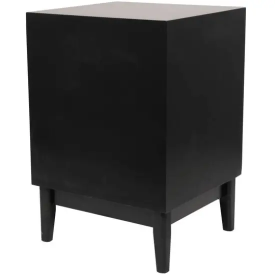 Wood Accent Table with Cane Front Drawer & Gold Handle Black {8}