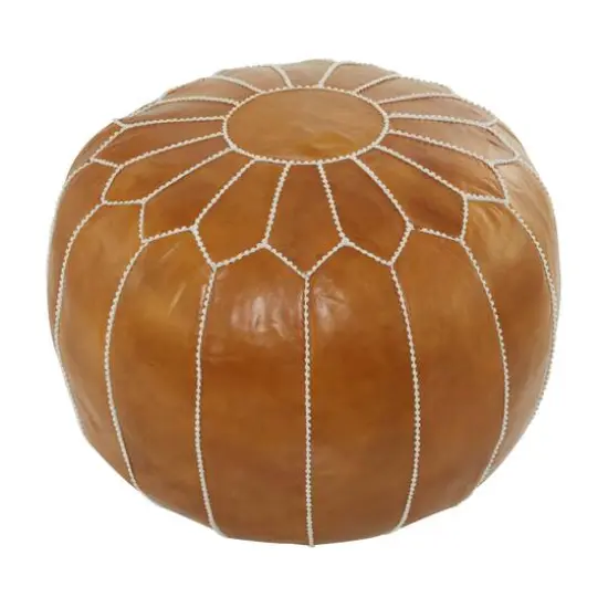 Light Brown Leather Bohemian Pouf, 24" x 24" x 18" {1}