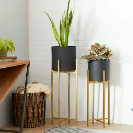 Black Metal Contemporary Stand Planter Set {8}