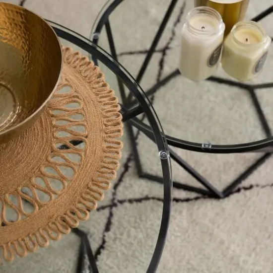 Walker Edison Black Geometric Glass Nesting Tables Set {7}