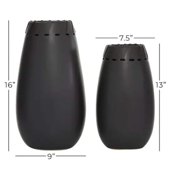 Set of 2 Black Stoneware Modern Vase, 16", 13" {5}