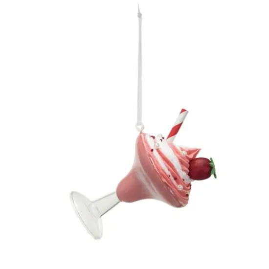 Hello Honey&reg; 4.75" Pink & White Glass Whipped Drink with Straw Ornament {1}