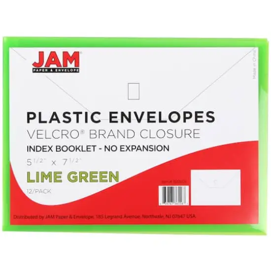 JAM Paper 5.5" x 7.5" Plastic Hook & Loop Closure Envelopes, 12ct. Lime Green {5}