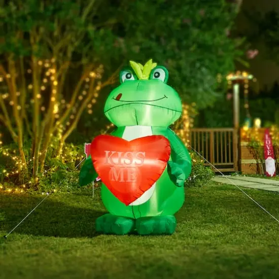 Glitzhome&reg; 6ft Lighted Valentine's Inflatable Frog with Heart Decor {5}