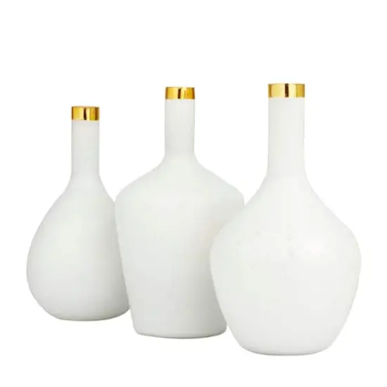Set of 3" White Glass Glam Vases, 13" x 8" x 8" {3}