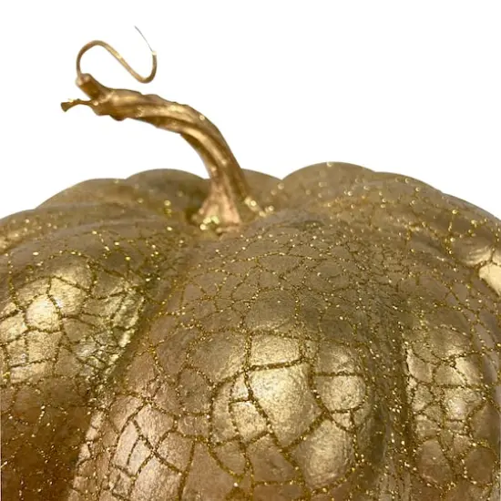 12" Gold Crackled Fall Harvest Pumpkin Decoration {4}