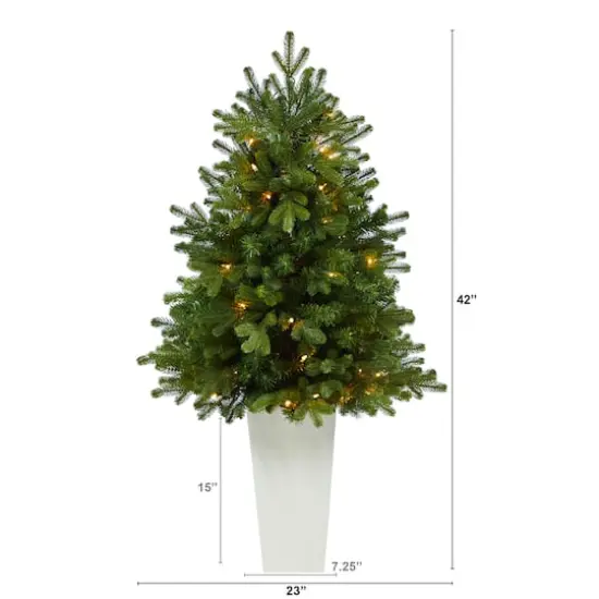 3.5ft. Pre-Lit Washington Fir Artificial Christmas Tree In Tower Planter, Clear Lights {3}