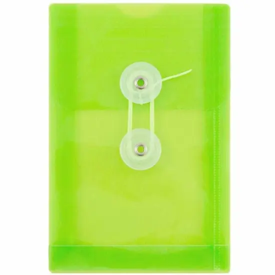 JAM Paper 4.25" x 6.25" Open End Plastic Envelopes with Button and String Closure, 24ct. Lime Green {1}