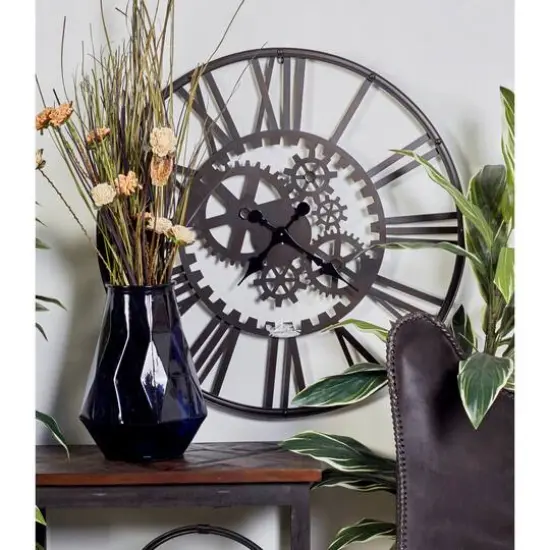 Black Industrial Metal Wall Clock {6}