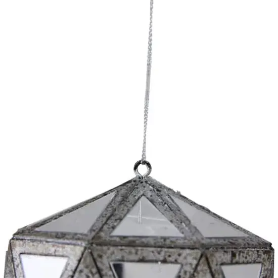 5.5" Silver And Clear Mirrored Framed Geometric Drop Ornament {3}