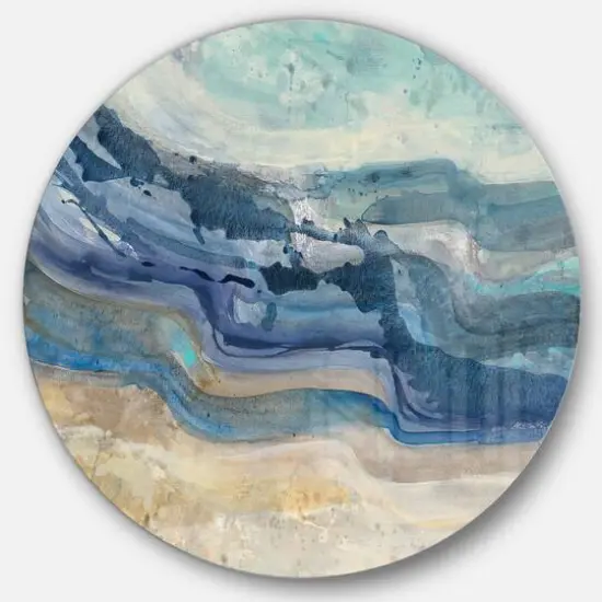 Designart - Coast Blue Sea Waves Watercolour - Traditional Metal Circle Wall Art {2}