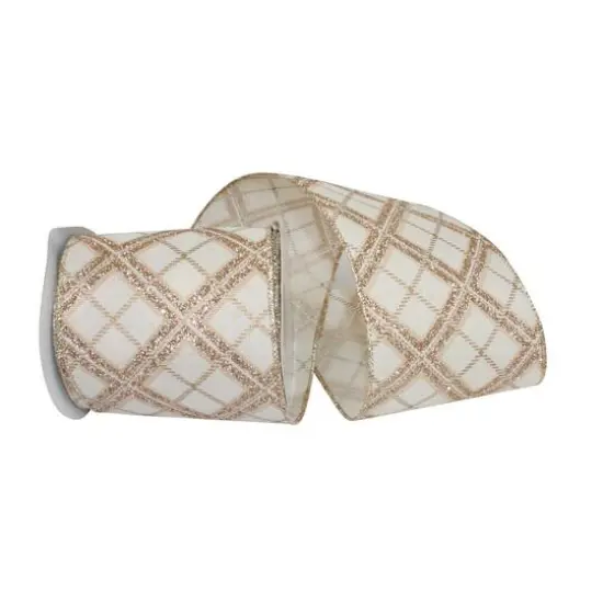 JAM Paper 4" x 10yd. Glitter Christmas Diamonds Wired Ribbon {1}