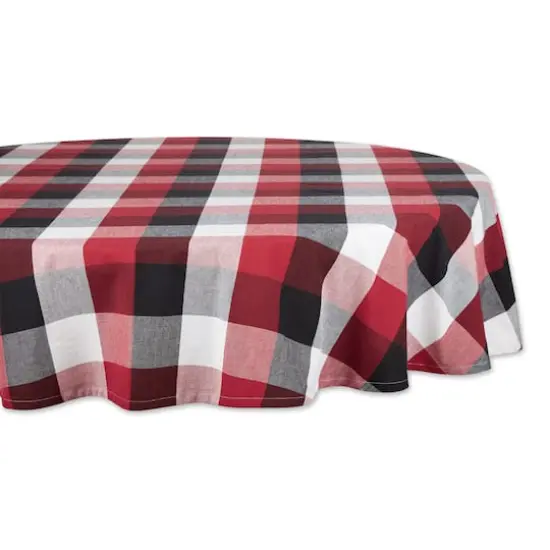 DII&reg; 70" Round Tri Color Check Tablecloth Cardinal Red {1}