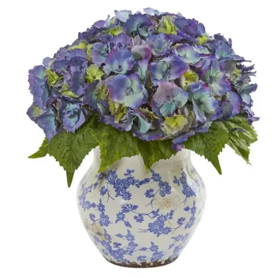 Hydrangea Artificial Arrangement in Large Floral Vase {1}