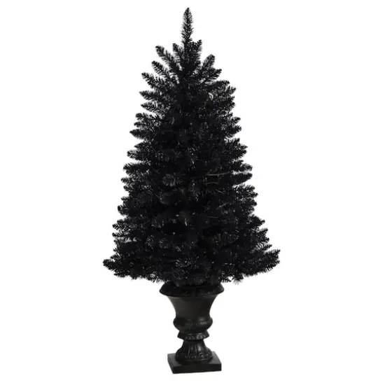 4ft. Black Artificial Halloween Tree in Urn, Orange LED Lights {4}