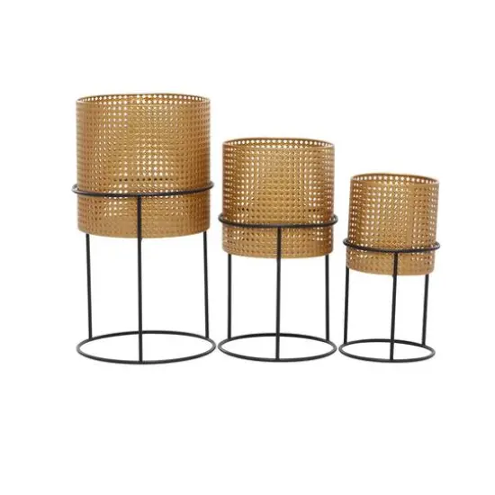 Set of 3 Gold Iron Contemporary Planter, 23" x 13" x 13" {1}