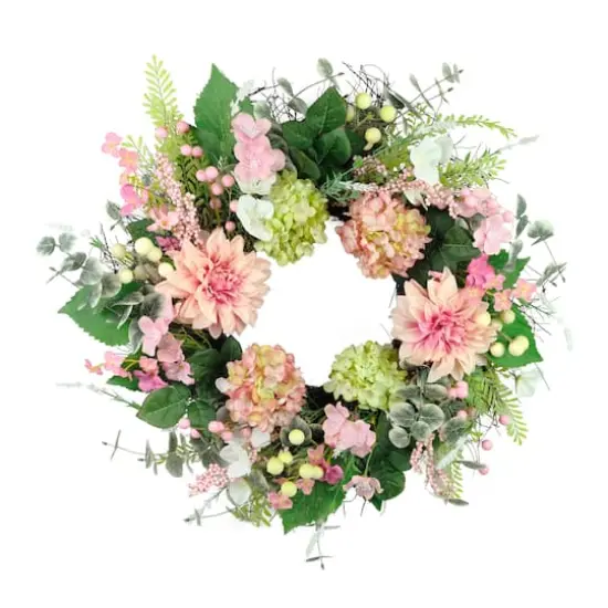 26" Artificial Hydrangea & Dahlia Floral Spring Wreath {1}